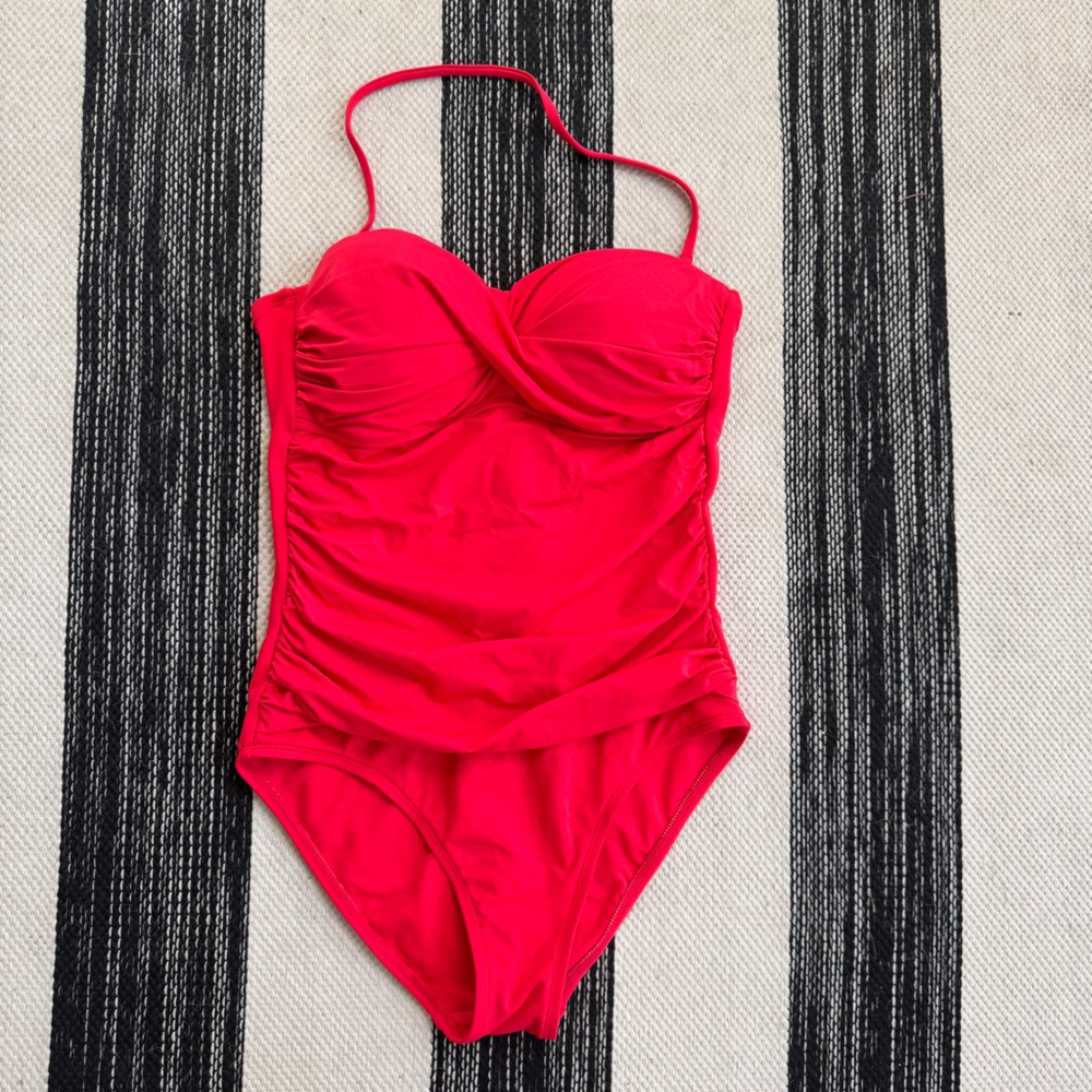Lize Claiborne Swimsuit Women's Red Halter‎ Top One Piece Swimsuit Size 8